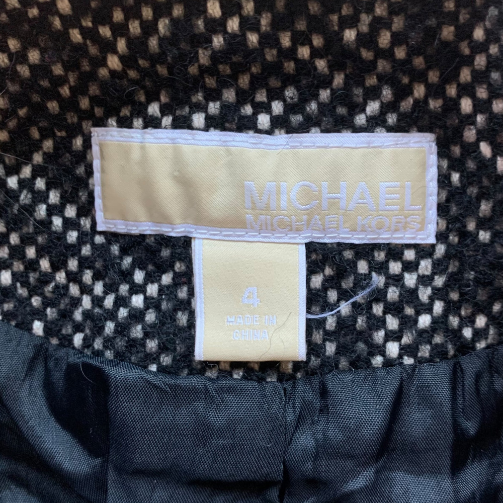 MICHAEL KORS Leather Wool Blend Tweed Sport Coat Jacket Blazer Black Fall Size 4 - Picture 8 of 11